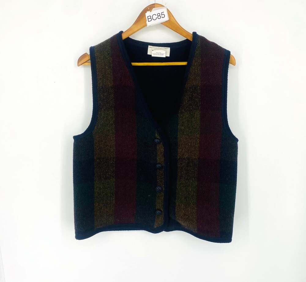 Vintage Tribal Sportswear Men's Medium Plaid Wool Blend Sweater Vest USA Made